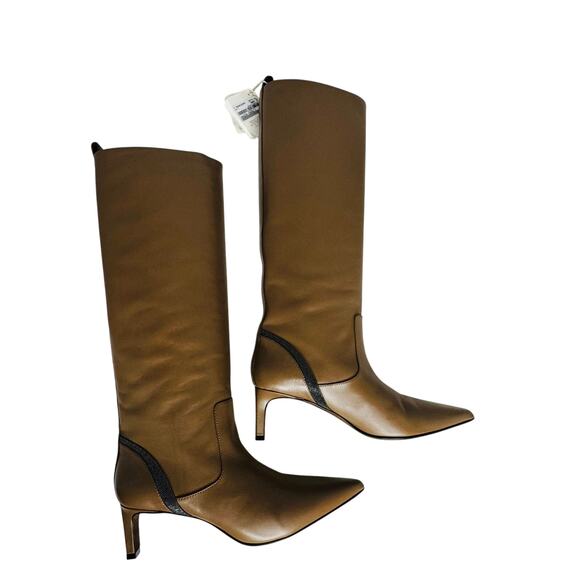 BRUNELLO CUCINELLI Ball Chain Knee-High Tan Leather Boots Women’s Size 40 IT - Picture 8 of 12